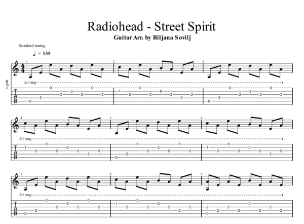 Radiohead - Street Spirit - Guitar TAB